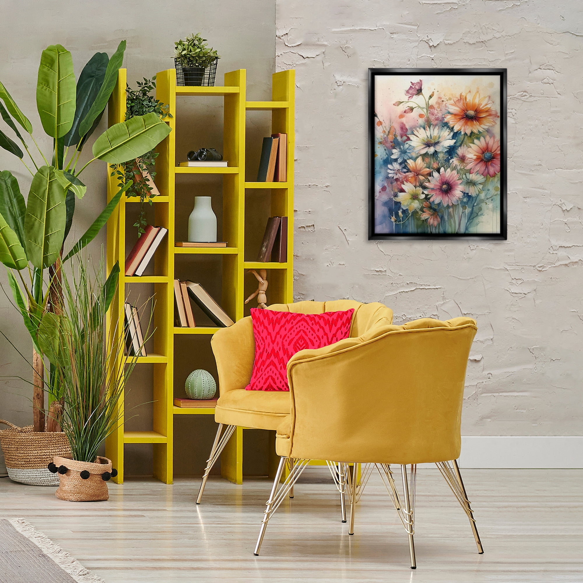 Stupell Industries Wild Bright Daisies Plants & Flowers Painting Black Floater Framed Canvas Art Print Wall Art, 17 x 21