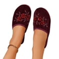 thumbnail image 6 of Chinese Slippers for Women Velvet Embroidered Closed Toe House Shoes Indoor Outdoor Non Slip Sole All Seasons Flat Comfortable Mule Slippers Wine 37, 6 of 8
