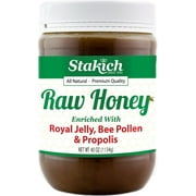 Stakich ROYAL JELLY BEE POLLEN PROPOLIS Enriched RAW HONEY - 100% Pure, Unprocessed, Unheated - 40 oz