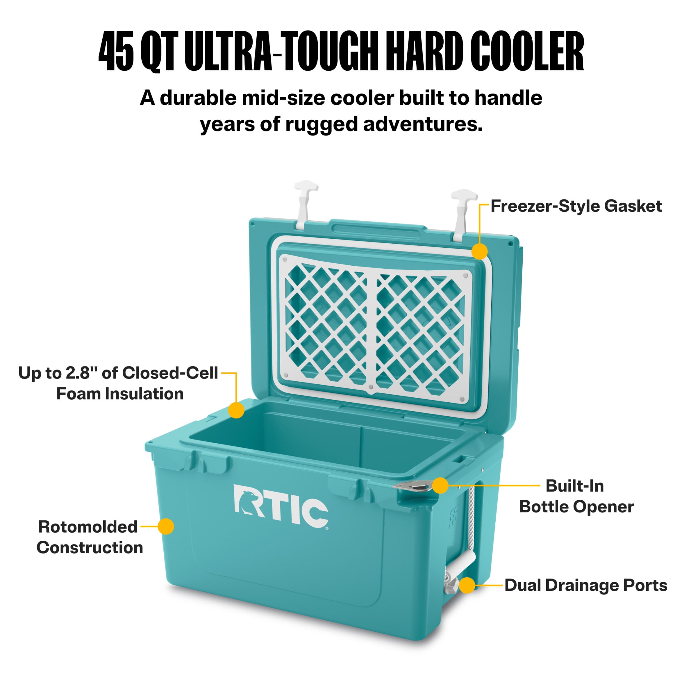 RTIC 45 QT Ultra-Tough Rotomolded Hard-Sided Ice Chest Cooler