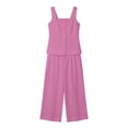thumbnail image 6 of Guluxicc 2 Piece Womens Outfit Sets Square Neck Sleeveless Button Front Top High Waist Cropped Wide Leg Pants Outfits with Pockets for Summer Casual Wear, 6 of 7