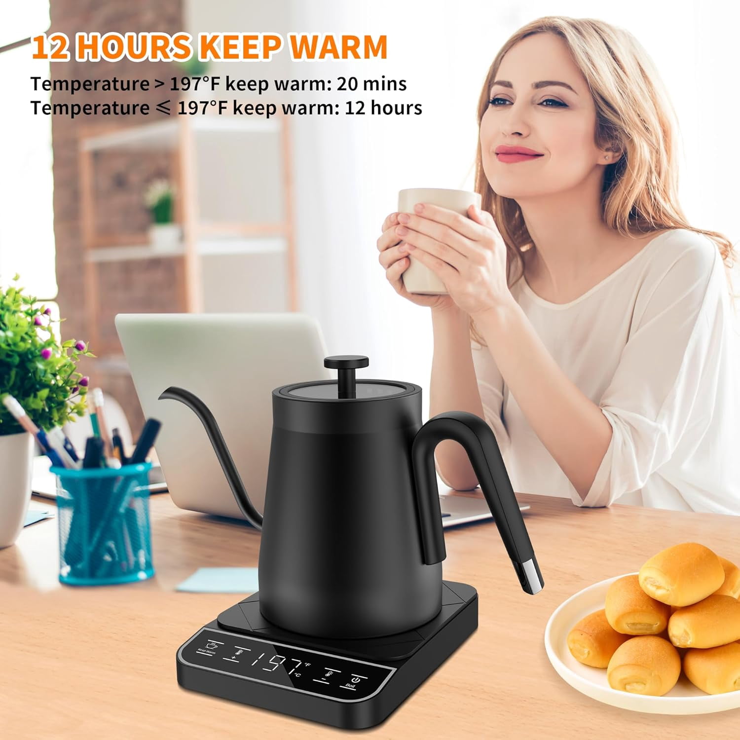 Electric Gooseneck Kettle with Digital Temperature Control, ±1℉ Precision Adjustable Pour Over Kettle for Coffee Tea Brewing, Hot Water Boiler