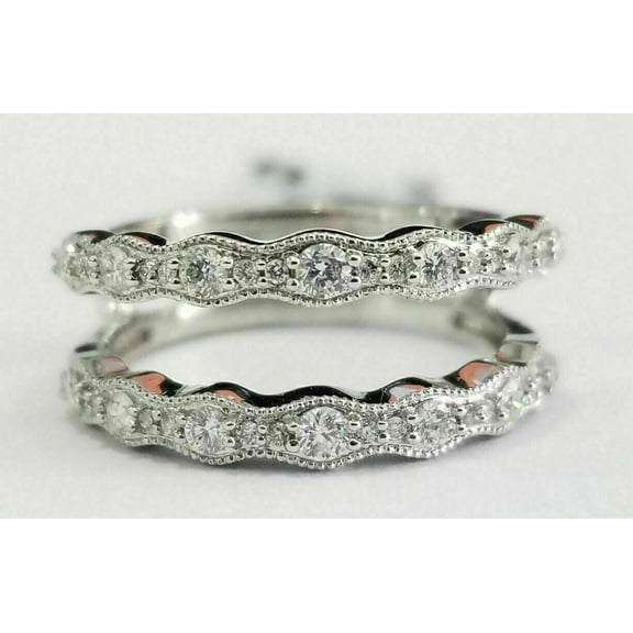 Gems Jewels 1.20 CT Round Diamond Wedding Enhancer Guard Wrap Ring 14K White Gold Plated -4