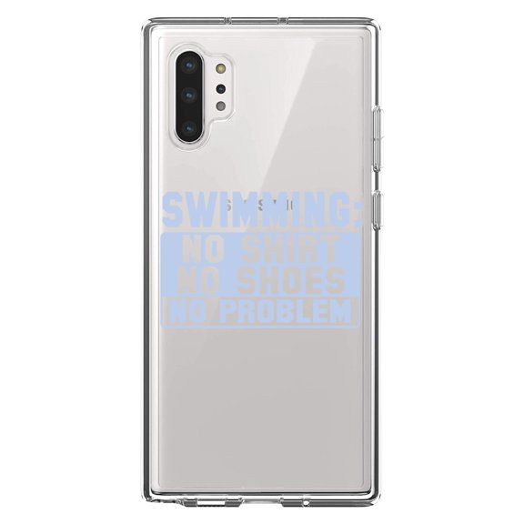 DistinctInk Clear Shockproof Hybrid Case for Galaxy Note 10 PLUS (6.8" Screen) - TPU Bumper Acrylic Back Tempered Glass Screen Protector - Swimming No Shirt No Shoes No Problem