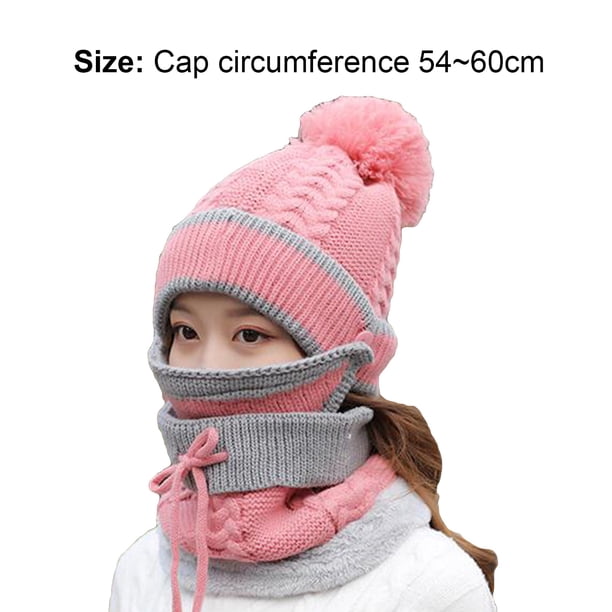 Women's Fleece Lined Beanie Hat & Scarf Set - Warm Knit Winter Hat With Pom Pom, Slouchy Skull Cap