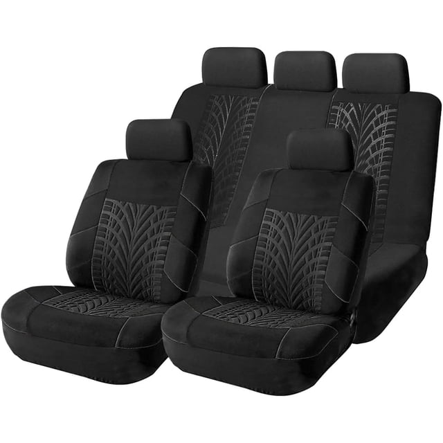 Juego completo de fundas para asientos de coche, protectores de poliéster para asientos delanteros y traseros, fundas transpirables y gruesas para asientos deportivos - Negro/delantero, trasero
