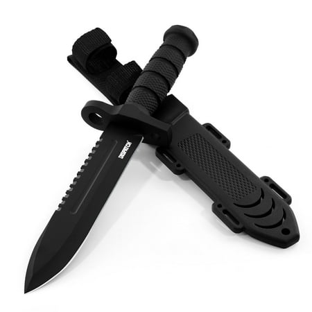 Dispatch 12 Black Survival Fixed Blade Hunting Knife with Sheath Bowie Knife for Camping Outdoors