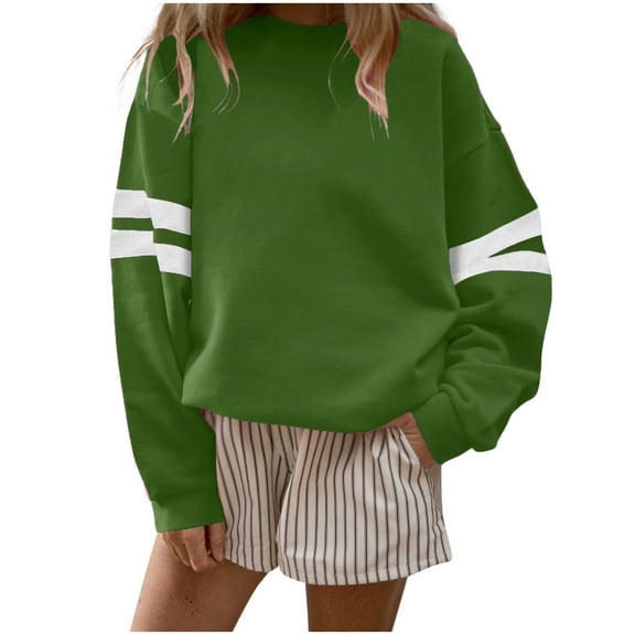 Women Casual Long Sleeve Crewneck Color Block Sweatshirts Pullover