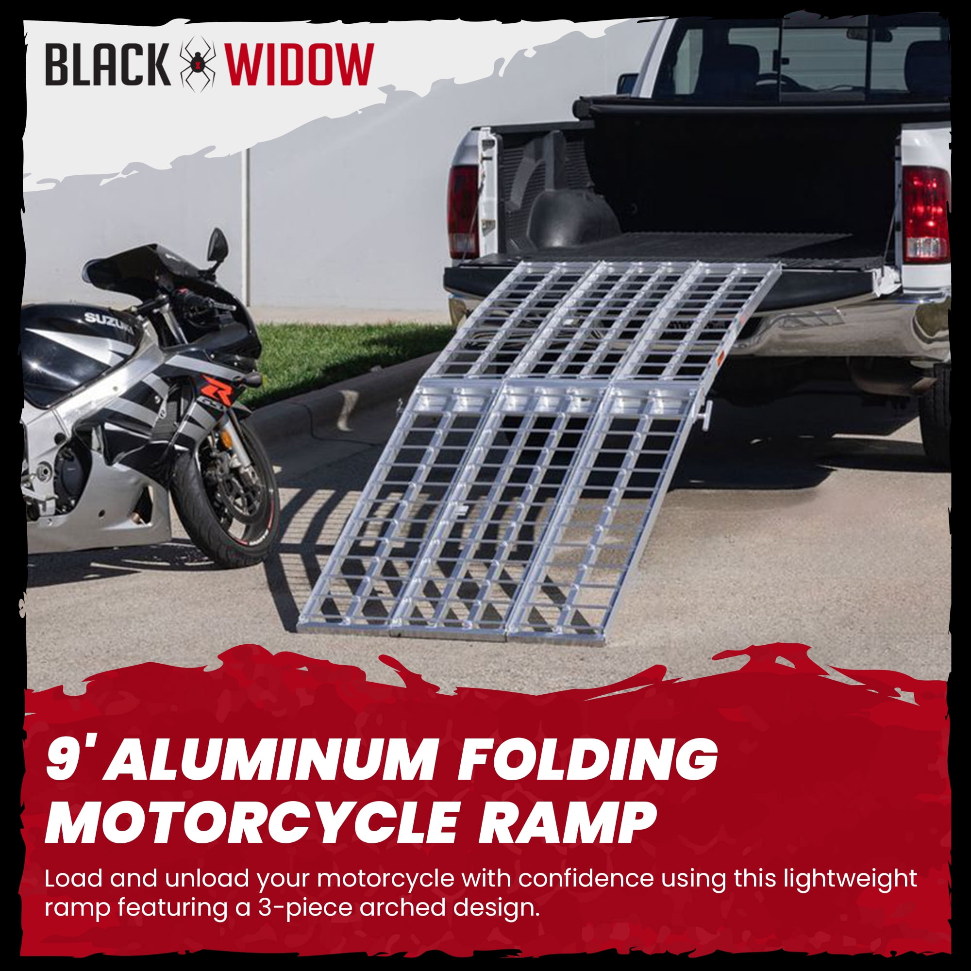 Black Widow Aluminum HD Folding Arched Motorcycle Ramp for Truck