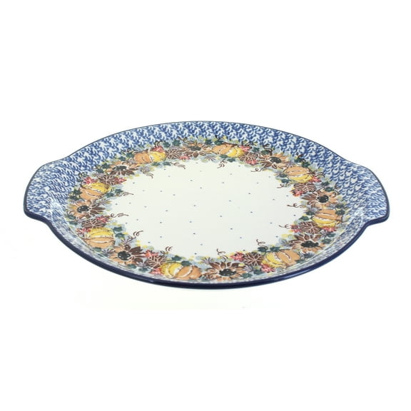Blue Rose Polish Pottery Harvest Bounty Round Serving Tray with Handles