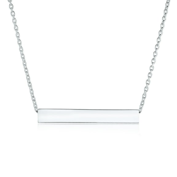 Bling Jewelry Womens 3 Sided Tube Horizontal Bar Name Plate Pendant Necklace Silver