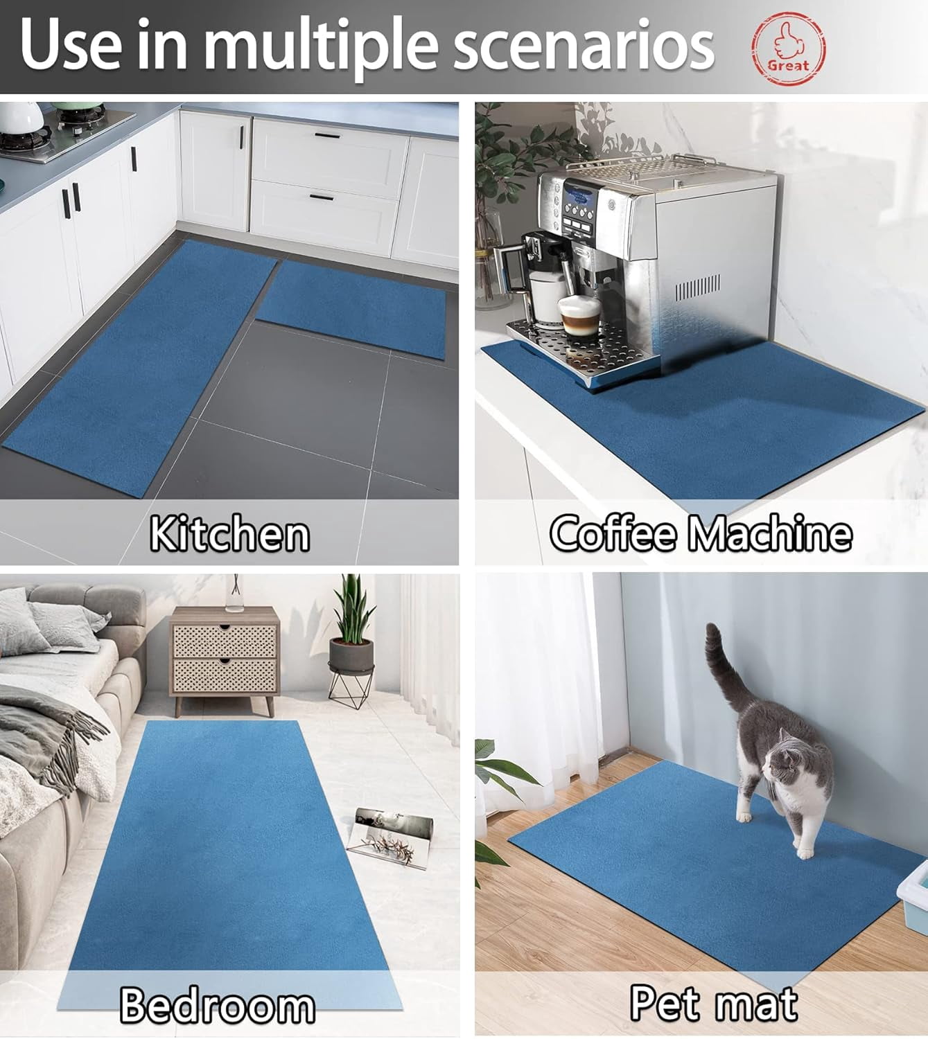 Thin Diatomaceous Earth Bath Mat,Non Slip Quick Dry Mats for Bathroom,Super Absorbency Bathtub Mats-Washable Shower Mat Bathroom Floor Mat(Blue,17.7"x27.5")