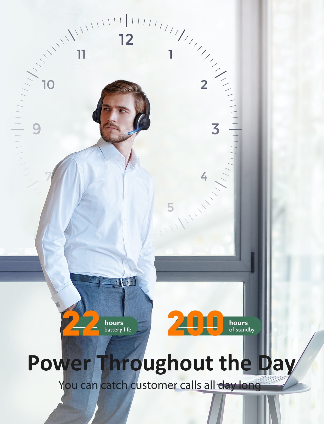 KLYLOP Wireless Bluetooth Headphones, Dual Noise Cancelling Microphone & cVc8.0 Technology,22Hrs Talktime, 3.5mm&Wireless Connection for Teams Zoom Skype