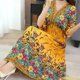 thumbnail image 1 of Plus Size Bohemian Summer Sweet Printed V-Neck Batwing Sleeved Beach Dress Women's Dress Ethnic Holiday Large Swing Midi Dress, 1 of 5