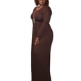 thumbnail image 3 of Cindysus Ladies Dress Long Sleeve Maxi Dresses Crew Neck Holiday Kaftan Coffee 2XL, 3 of 6