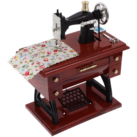 BESTOYARD Clockwork Music Box Rectangular Vintage Sewing Machine Shaped Home Ornament 1Pack