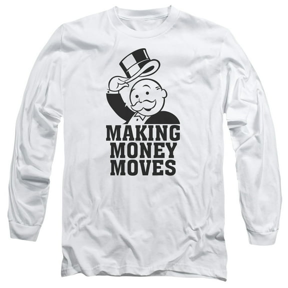 Monopoly Money Moves Long Sleeve Adult 18/1 T-Shirt White