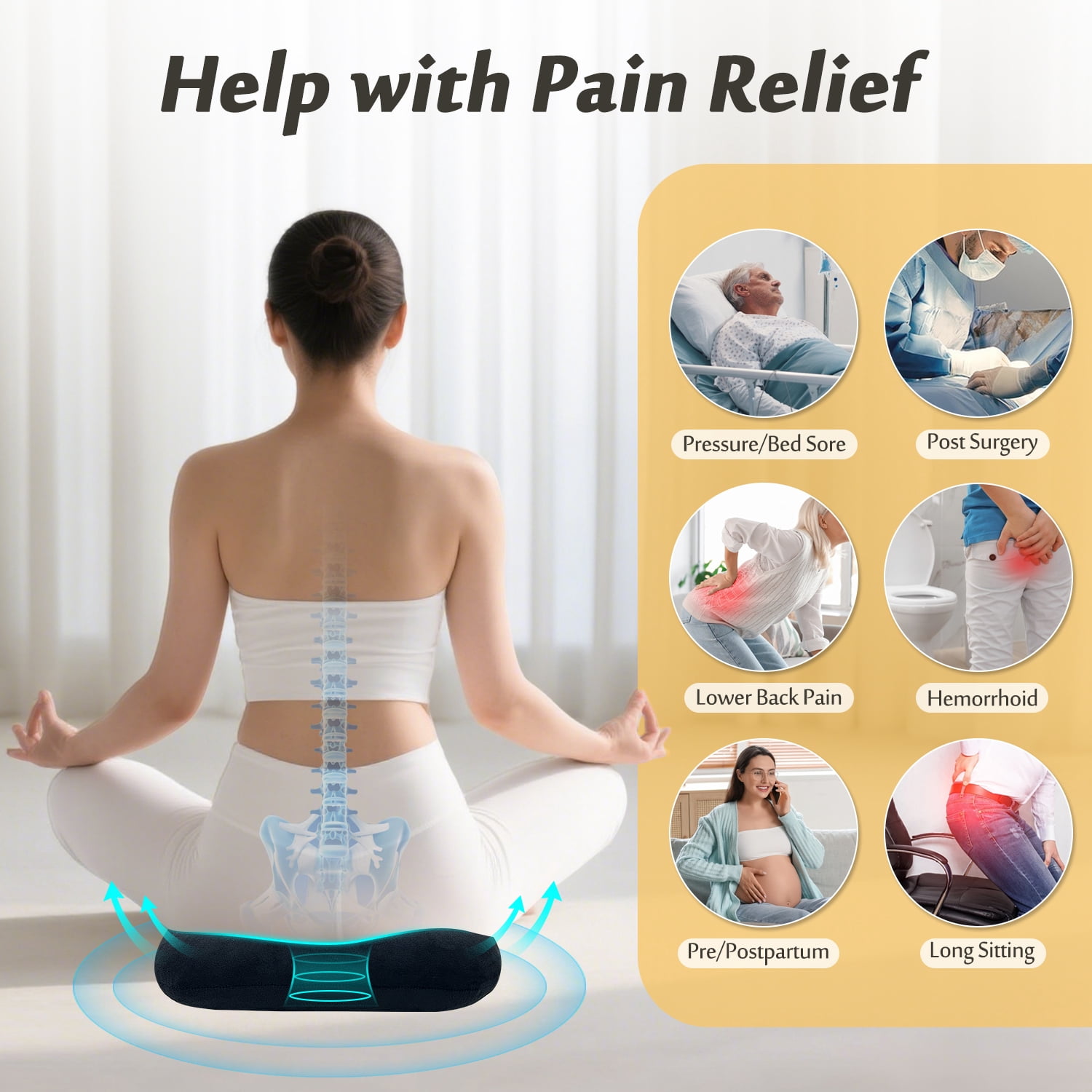 Bed Sore Cushion for Butt Positioning，Pressure Relief Pillow for Pressure Ulcers, Donut Wedge Cushion for Sleeping, Post-Surgery Turning & Back Support, Medical Seat Cushion for Body & Leg Support