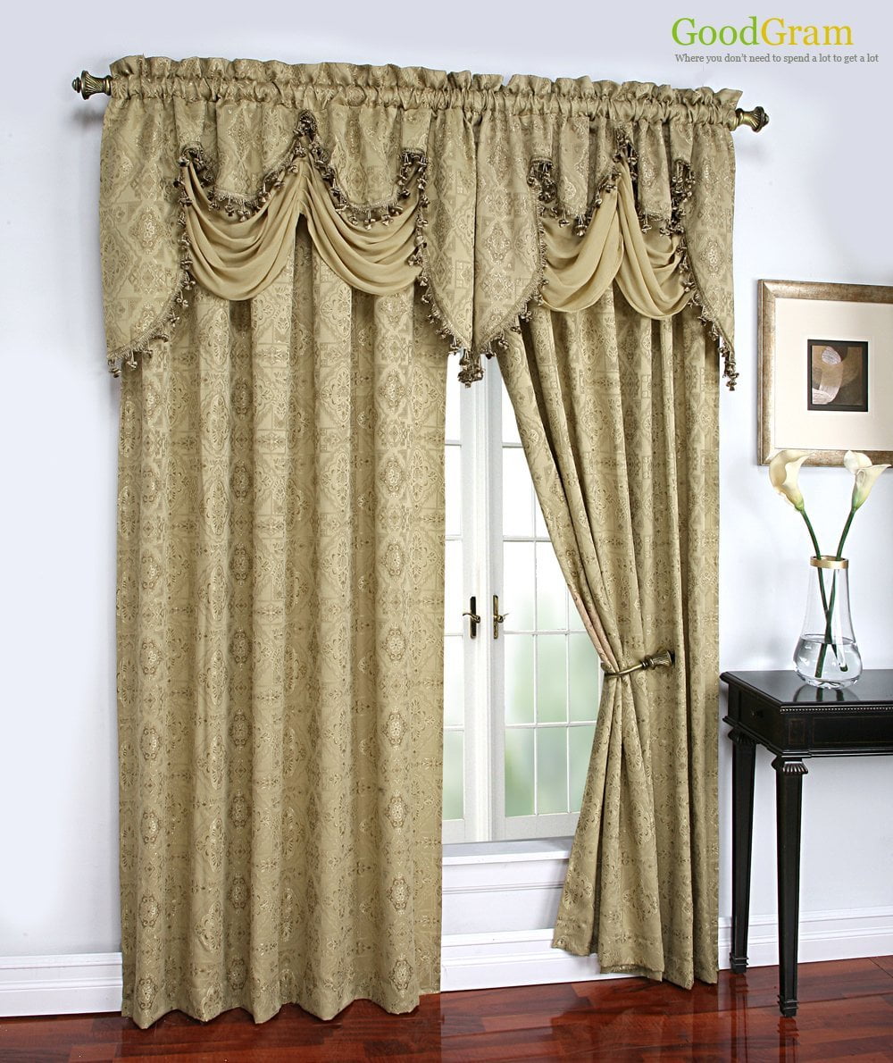 Portofino Raised Jacquard Complete Window Curtain & Onion Fringed