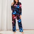 thumbnail image 2 of Pofeuu Red And Blue Lightning Print Womens Pajamas Set Long Sleeve Sleepwear Button Down Nightwear Soft Pj Lounge Sets Button Down Pajamas Women-X-Large, 2 of 7