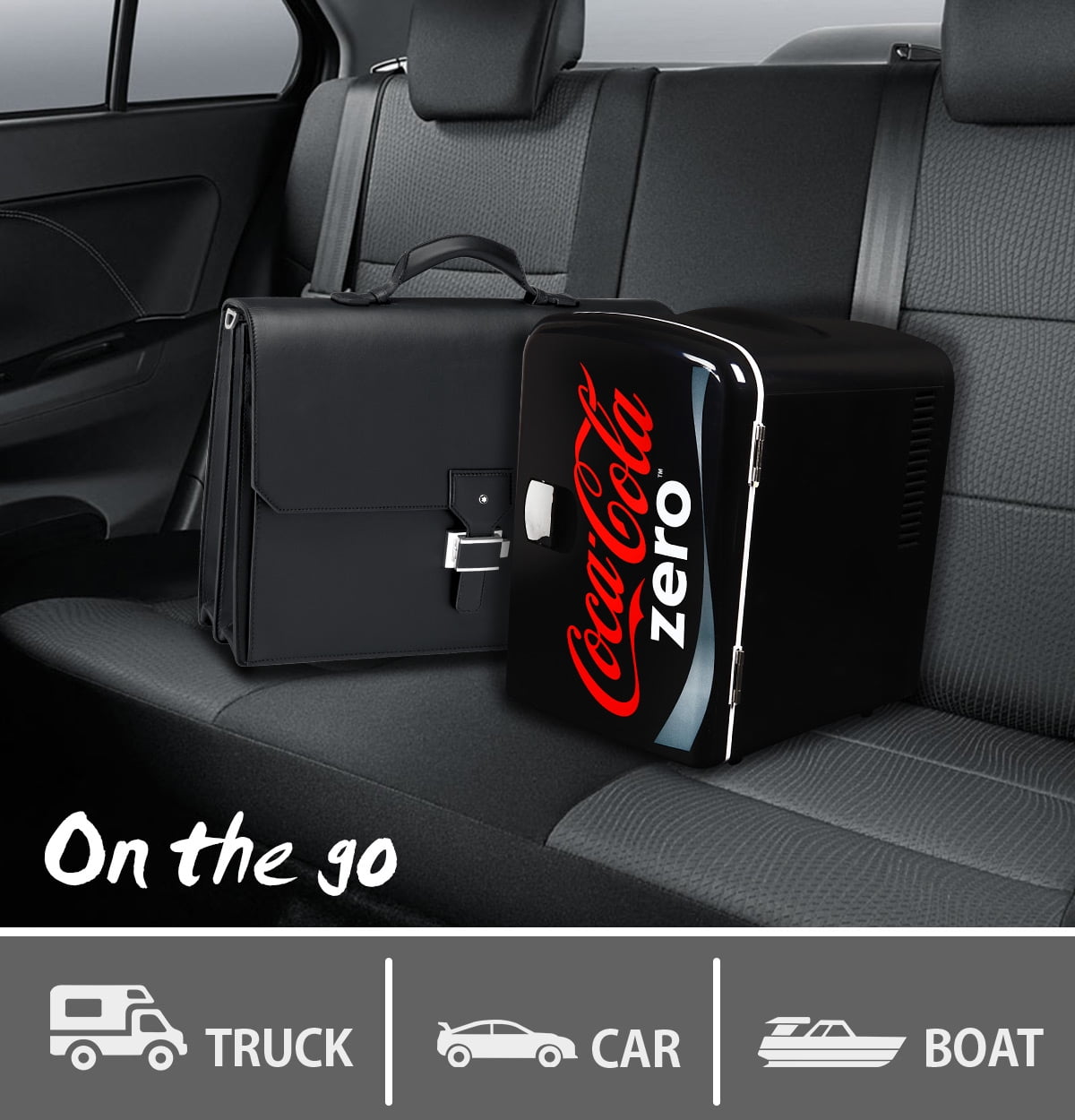 Coke Zero 6 Can Mini Fridge 4L Mini Electric Cooler Portable 12V Car Cooler Black