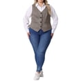 thumbnail image 2 of Agnes Orinda Plus Size Vest for Women Plaid Sleeveless Button with Pockets Vests 2X Brown, 2 of 6