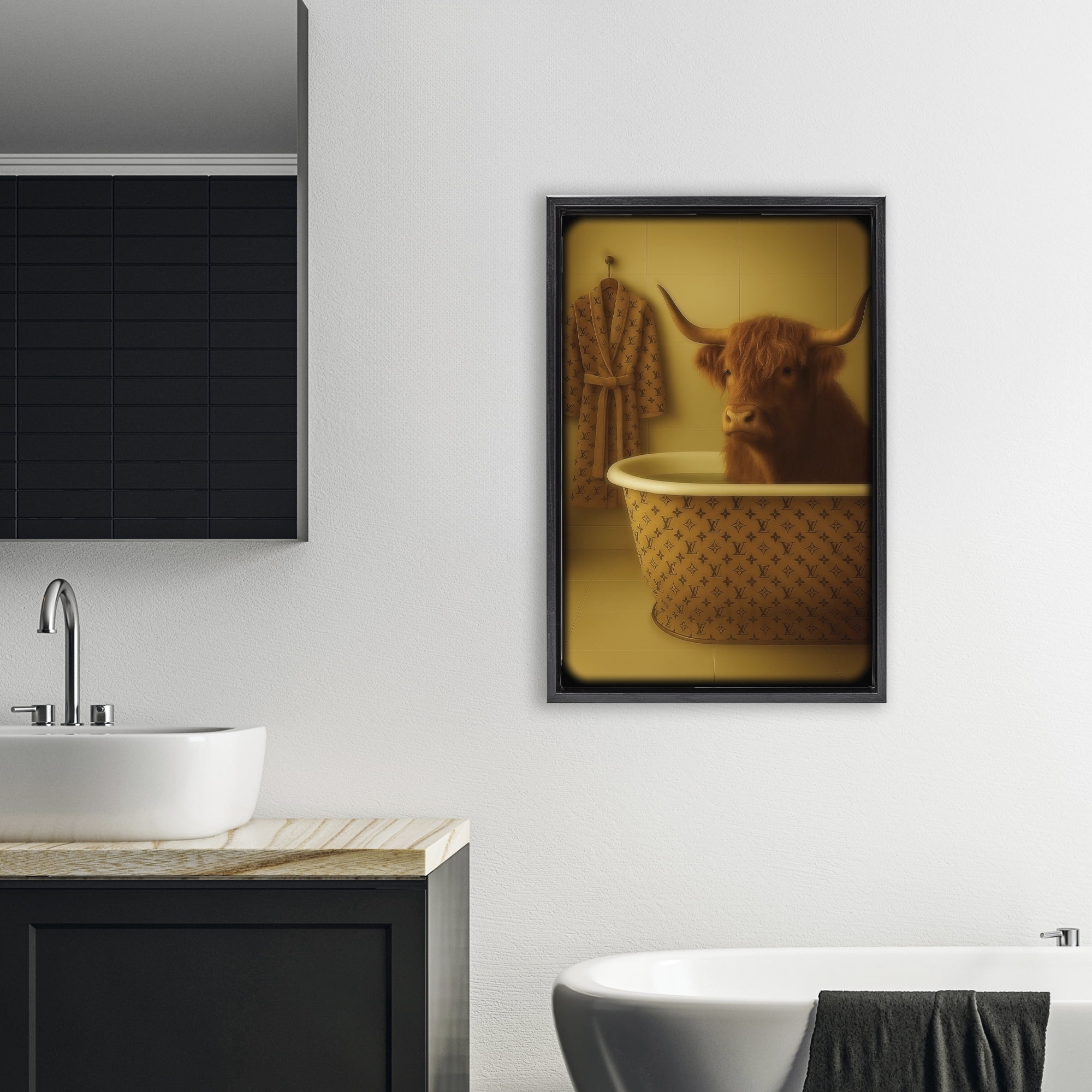 Stupell Industries Couture Highland in Luxury Tub Black Framed Floater Canvas Wall Art, design by Grotto Studios