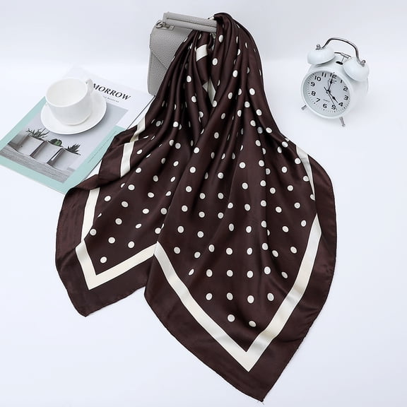 suxuMhao Scarf, Polka dot scarf Square scarf Head scarf Neck scarf Large scarf Leisure headscarf, Dark Brown and White, 35.43*35.43 Inches, 2 Pieces, Soft Scarf for Daily Use, Style 1