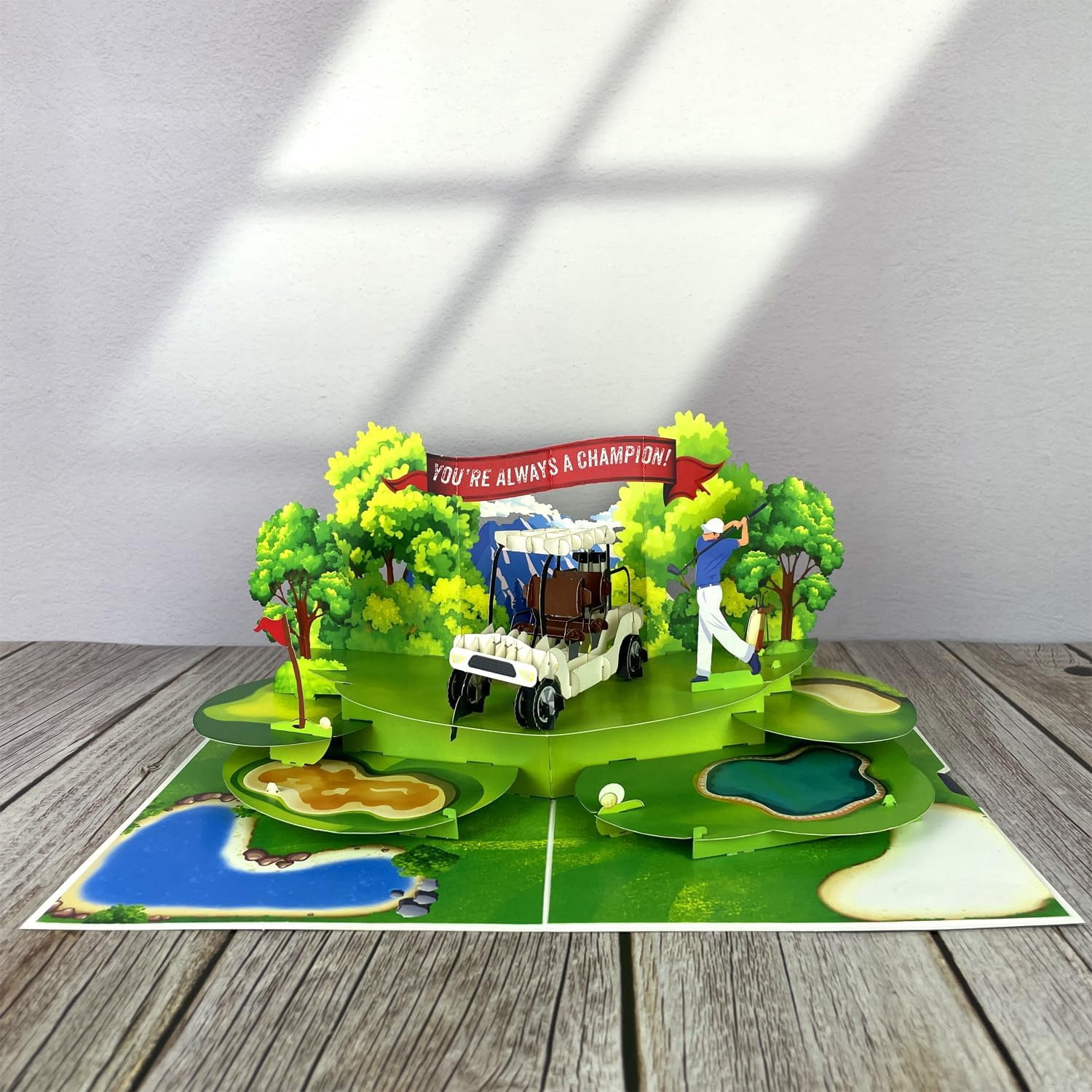 Champion Golf Pop Up Birthday Card – 3D Fathers Day Card for Men, Dad, Husband, Grandpa, Son – Unique Greeting for Golf Lovers, Anniversary, Retirement, Boss – “You’re Always a Champion!” – 6x8 in