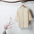 thumbnail image 4 of Blusa de lino de algodón de verano vintage para mujer de color sólido con cuello en O media man Abanopi Blusa de lino de algodón, 4 of 7