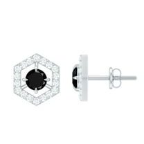 Rosec Jewels Minimal Stud Earrings with Black Spinel and Diamond for Women - AAA Grade, 925 Sterling Silver