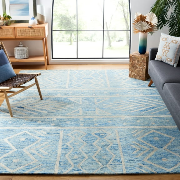 SAFAVIEH Chatham Jayden Geometric Wool Area Rug, Blue/Ivory, 8' x 10'