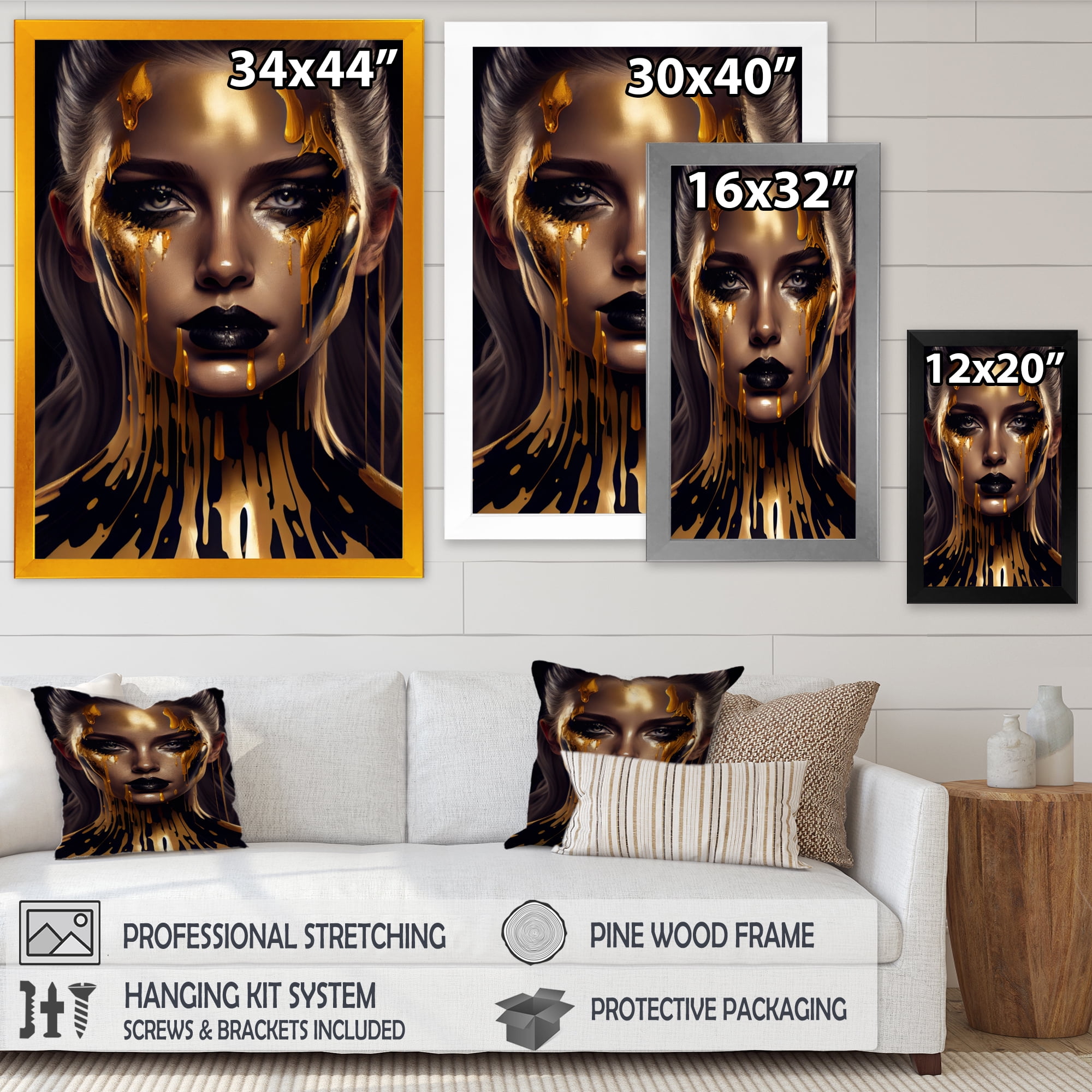 Designart Sensual Liquid Gold Woman VII Framed Wall Art