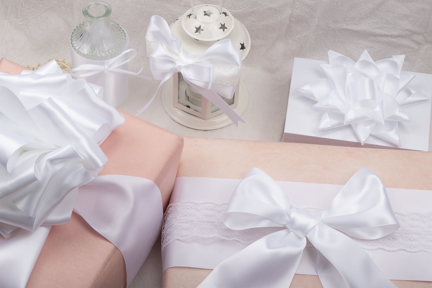 Joycrosso White Ribbon 4 Inch Wide Thick Fabric Ribbon, 50 Yards Double Faced Satin for Chair Sash Bows Making Bouquet Sewing Christmas Decoration