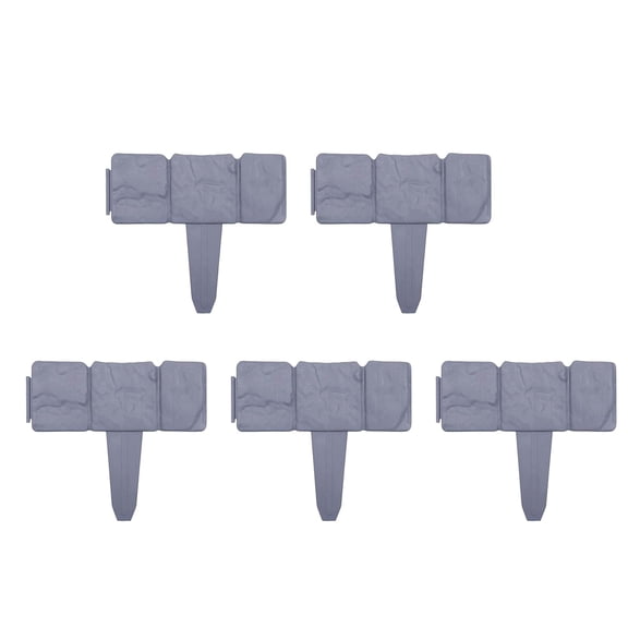 HaoXun 5 Pcs Plastic Garden Fence Edging with Ground Spikes - Gray Landscape Border Panels 9.8x9.1x0.39in for Flower Beds, Lawn and Decorative Yard Scenery Weatherproof