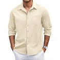 thumbnail image 2 of Dwelliawo Shirt for Men Lightweight Business Dress Shirts Fall Cotton Regular Fit Outfits Long Sleeve Button Down Shirt with Pocket Beige 4XL, 2 of 4