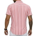 thumbnail image 4 of Qwertyu Men's Linen Shirts Short Sleeve Striped Casual Shirts Button Down Shirt Hawaiian Beach Summer Shirt Red M, 4 of 7