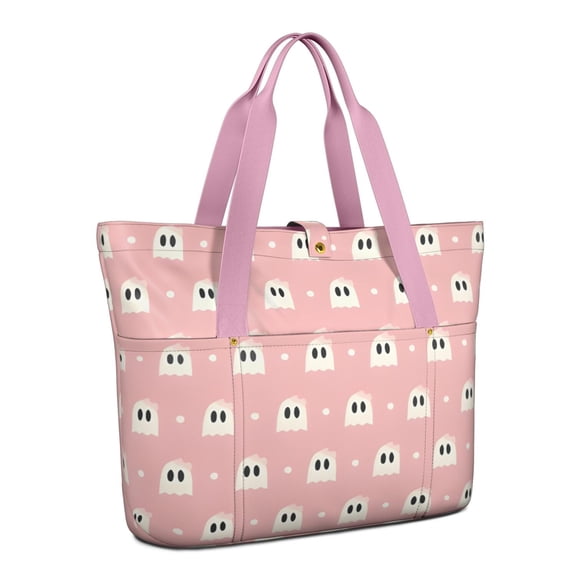 Tote Bag for Women - Pink Halloween Ghosts Shoulder Bag - Large Utility Work Duffle Bag with Zipper Handbag for Travel, Work, Sprots