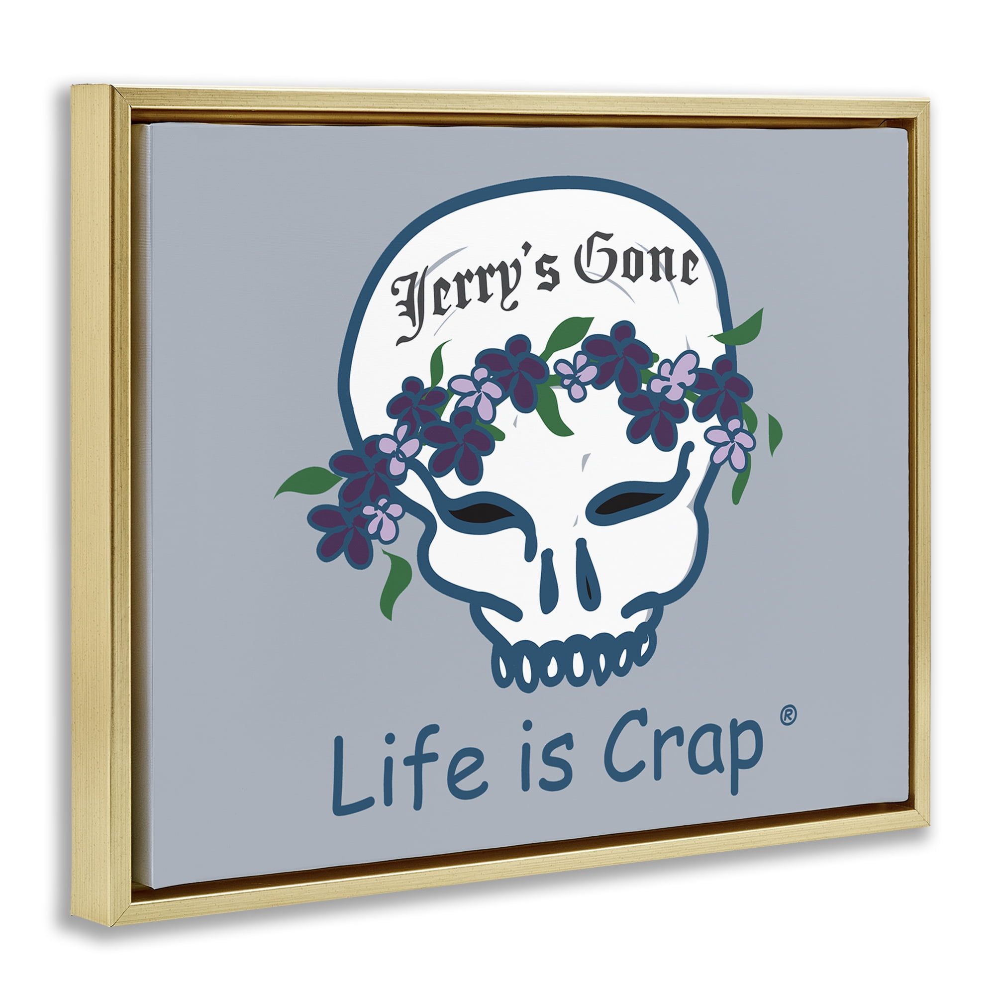 Stupell Industries Jerry's Gone Skull Novelty & Humor Painting Gold Floater Framed Canvas Art Print Wall Art, 21 x 17