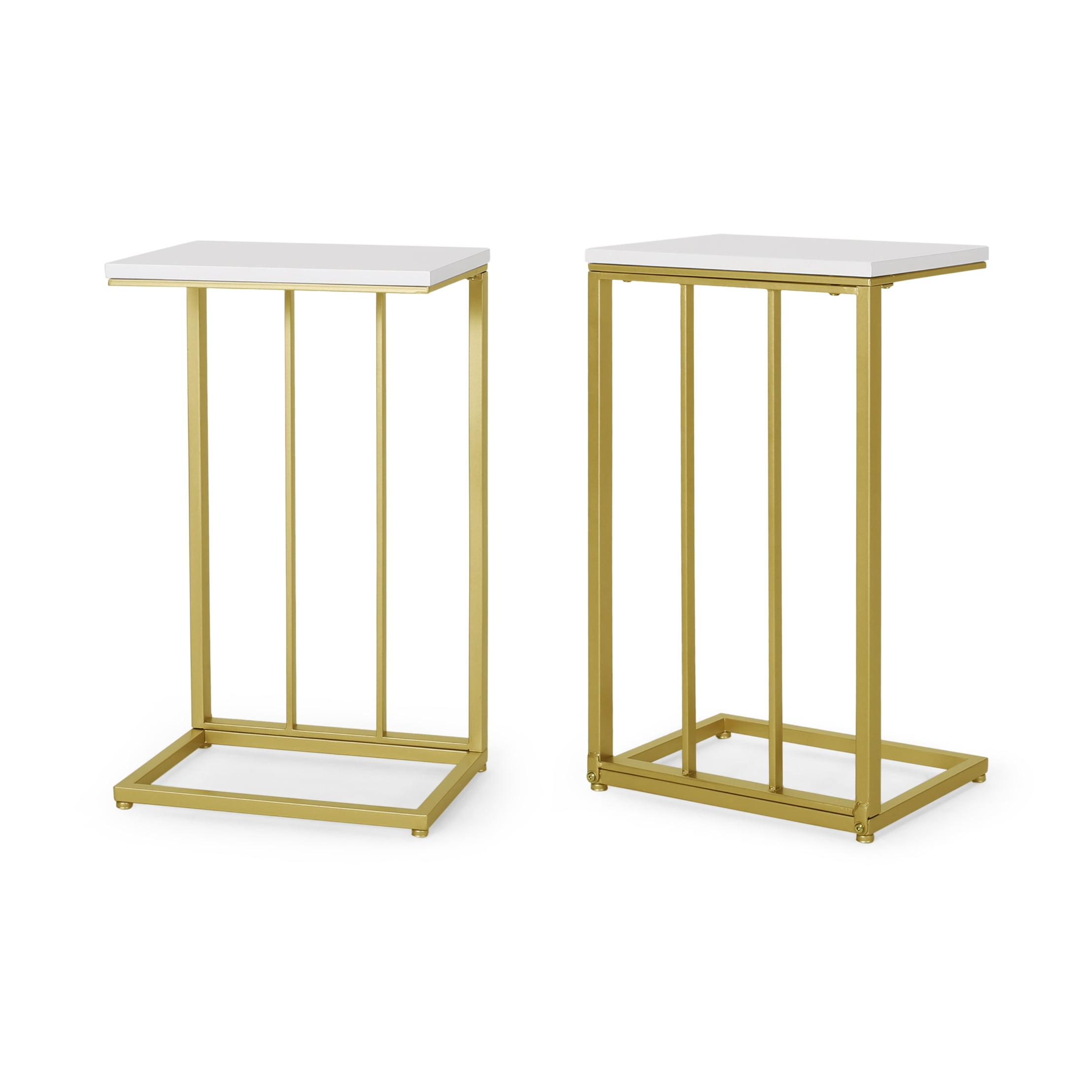 Noble House Wade Modern Glam C Side Table, Set of 2, Champagne Gold, White