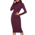 thumbnail image 2 of Elainilye Fashion Womens Dresses Plus Size Long-sleeve Solid Color Priming High-Necked Dress Slim Formal Dress,Red, 2 of 6