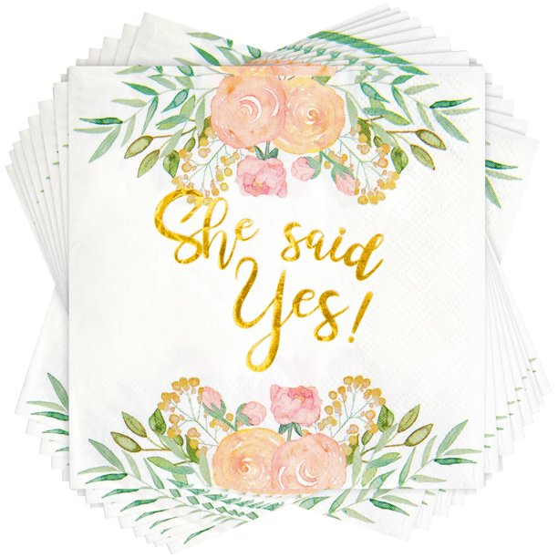 50 Pack Gold Foil She Said Yes Napkins for Engagement Party Supplies