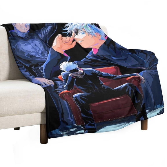 Jujutsu Blanket Kaisen Gojo Flannel Throw Blankets Soft Pile Cozy Plush Throw Blanket for All Seasons, 3D Printed Warm Blanket for Sofa Beds Home Decor