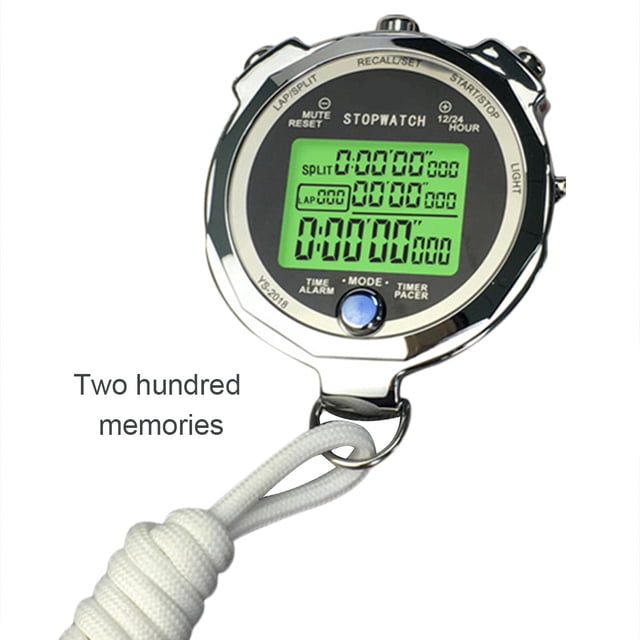 kurtrusly Backlight Stopwatch Metal Athletic Training Timer 1/1000th Second 3 Lap Memory Digital Stop Watch