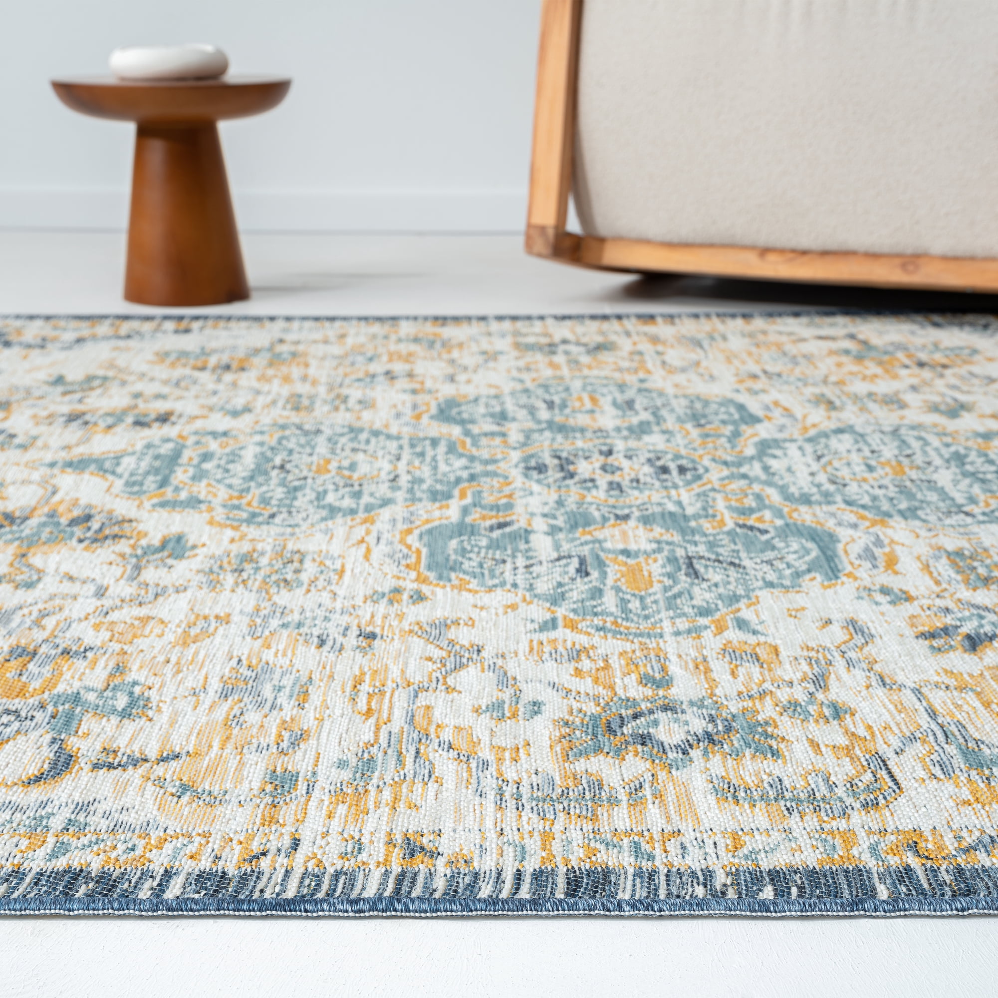 Ox Bay Cara 5'3" x 7' Blue/Orange Medallion Indoor/Outdoor Reversible Area Rug