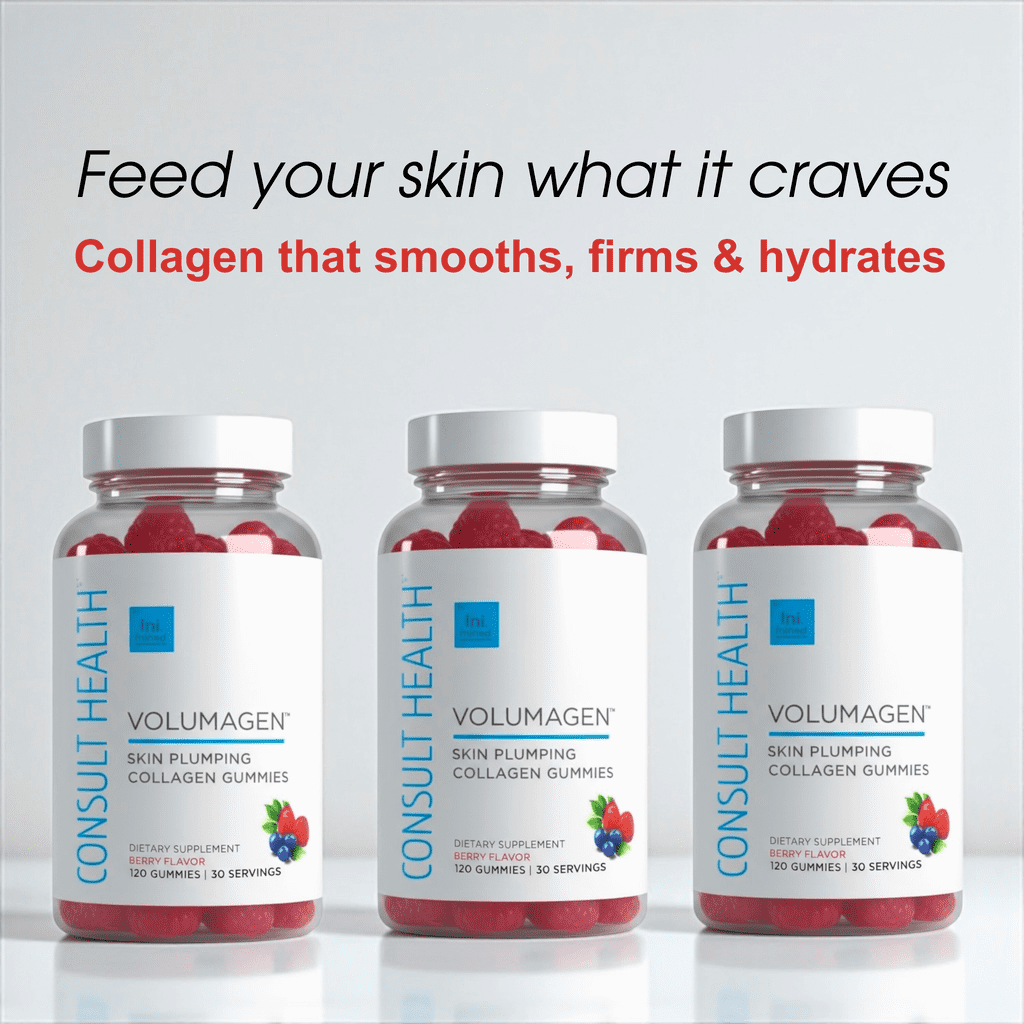 Consult Health VOLUMAGEN Skin Plumping Collagen Gummies with Verisol Bioactive Collagen Peptides, Biotin, Decrease Wrinkles, Increase Skin Elasticity, Natural Berry Flavor,120 Count