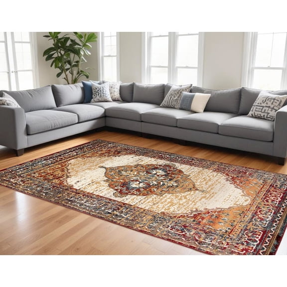HomeRoots 8' X 10' Red Medallion Power Loom Area Rug