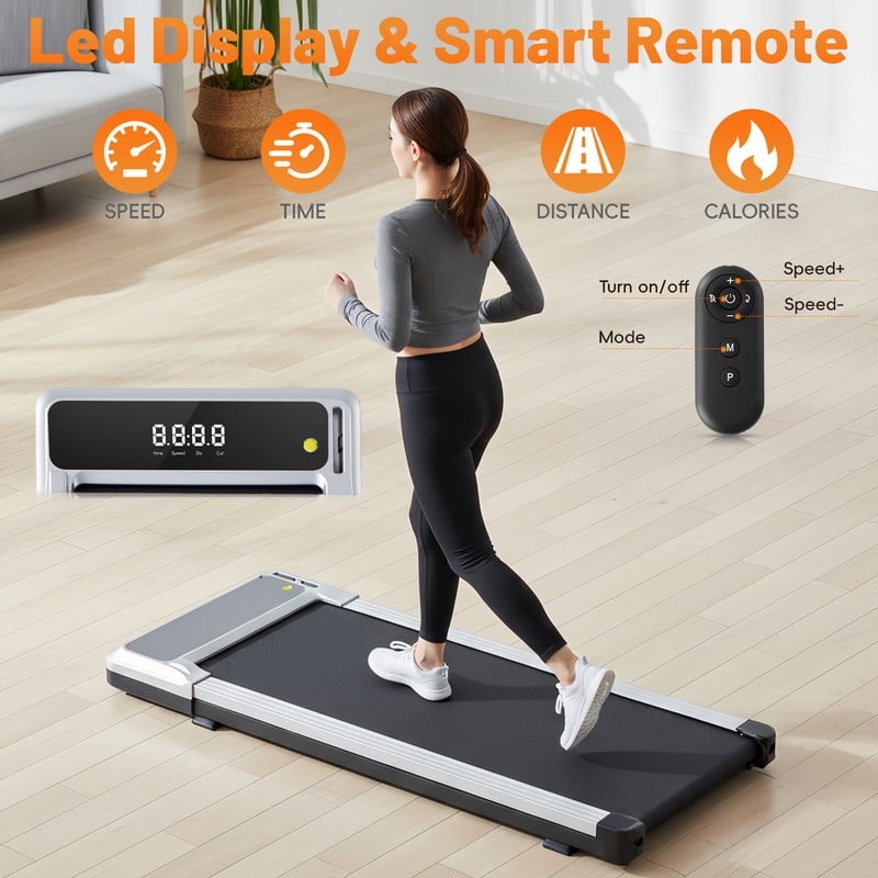 Simenmax Walking Pad, Under Desk Treadmill for Home Office, Quiet Portable Treadmill for Small Spaces, Apartments, Remote Control & LED Display,Silver