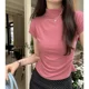 thumbnail image 2 of Camiseta de mujer de corte ajustado con cuello alto/polo de media manga, tacto de alta gama, versátil, elegante, para verano, 2 of 4