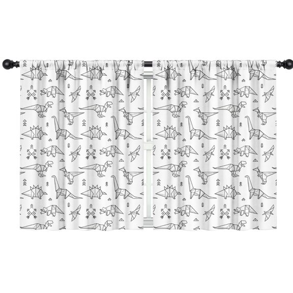 Blackout Kids Curtains,BlackWhite Origami Dinosaurs Tribal Pattern Childrens Insulated Curtains Set Of 2,Bedroom Essentials,Toddler Room Decor 42"x54"